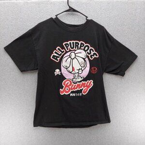 All Purpose Bunny Black Graphic T-Shirt Large Han-O-Usagi 100% Cotton